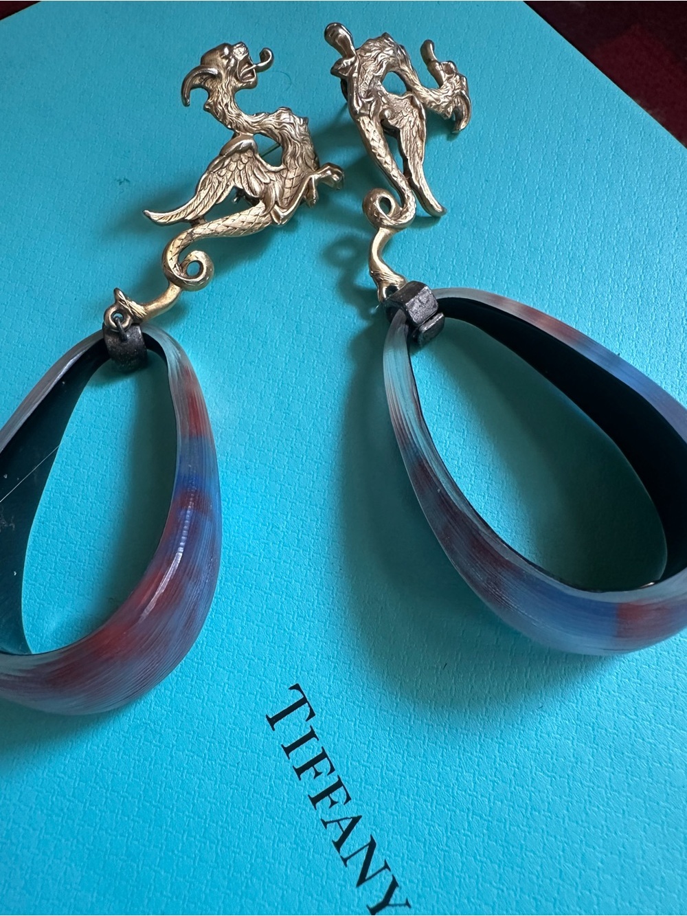 Vintage Artesian Created Dragon Dangle Earrings With Alexis Bittar Lucite - Picture 9 of 14